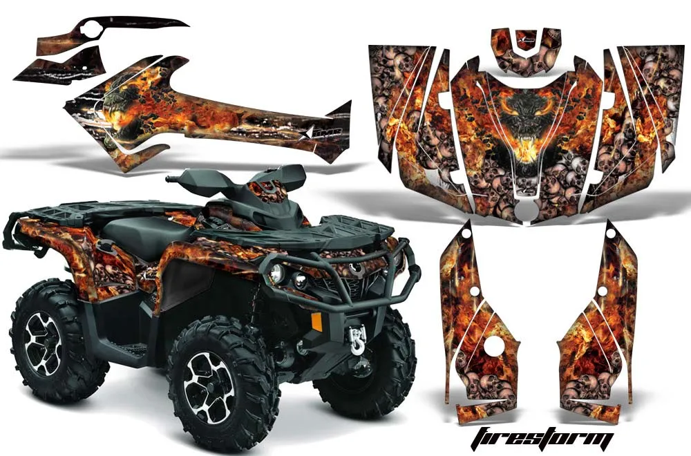 Can Am Outlander 500 / 650 / 800 / 800R / 1000 XT-P ATV Graphic Kit - 2013-2016 Firestorm Black