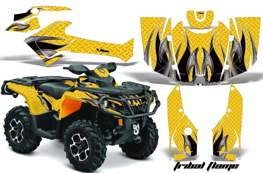 Can Am Outlander 500 / 650 / 800 / 800R / 1000 XT-P ATV Graphic Kit - 2013-2016 Tribal Flame Yellow