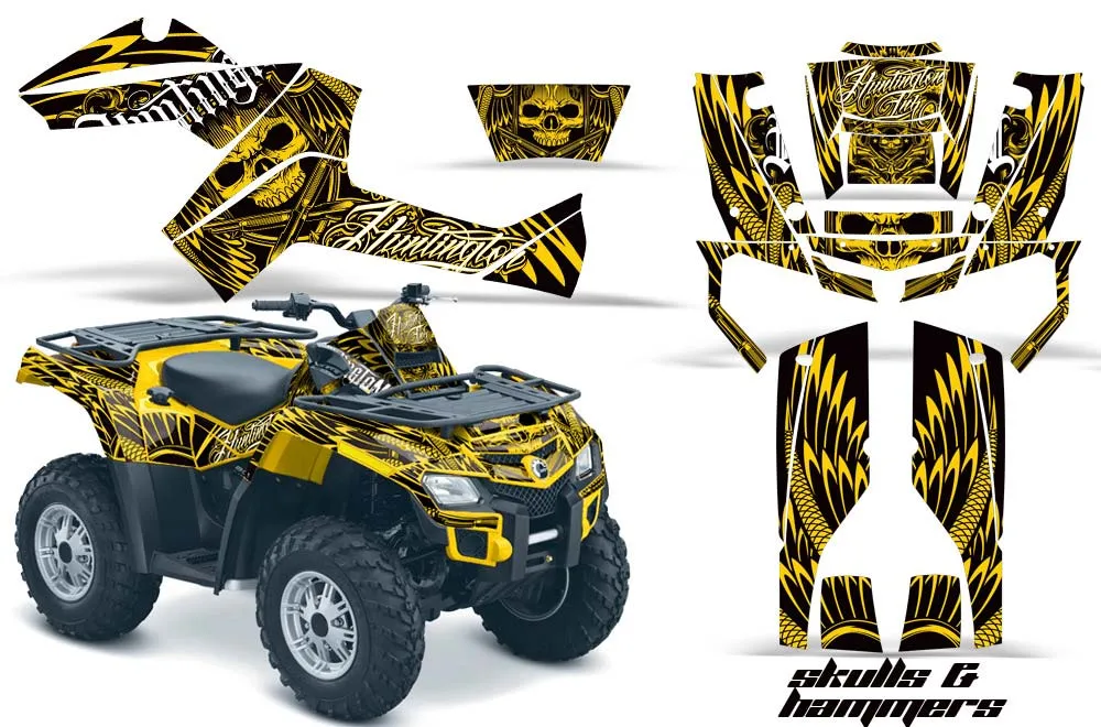 Can Am Outlander EFI 500 / 650 / 800 / 1000 ATV Graphic Kit - 2006-2011 Skulls and Hammers Yellow