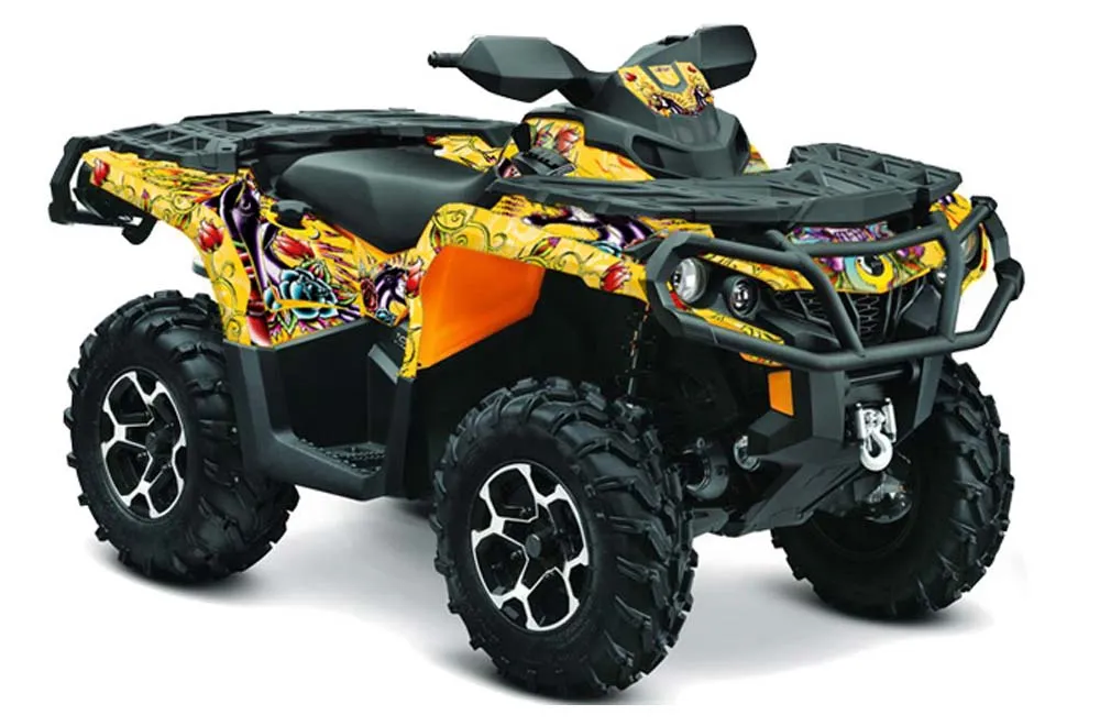 Can Am Outlander XMR / MAX / XT ATV Graphic Kit - 2006-2011 Ed Hardy - Love Kills Yellow