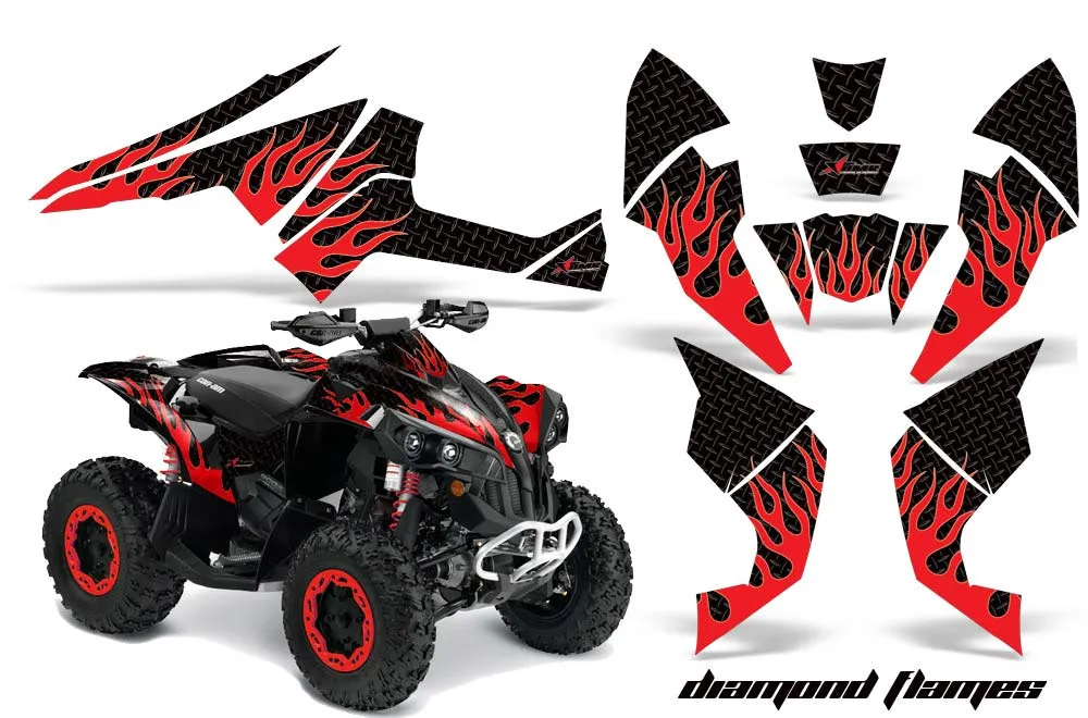 Can Am Renegade 500 / 800 / 1000 ATV Graphic Kit - All Years Diamond Flames Red