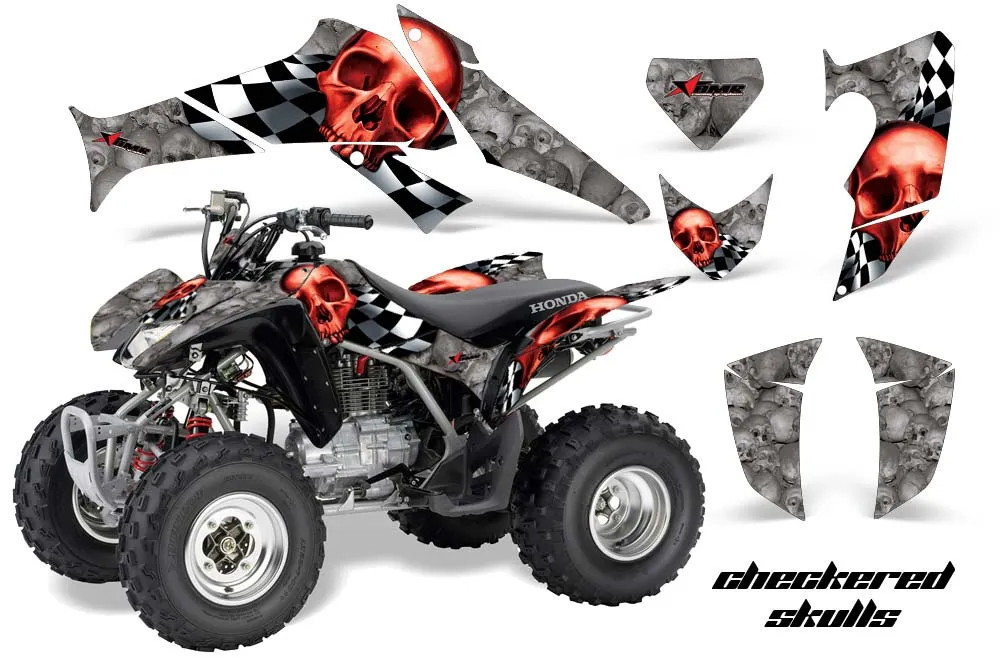 Honda TRX 250EX / 250R / 250X ATV Graphic Kit - 2006-2024 Checkered Skull Silver