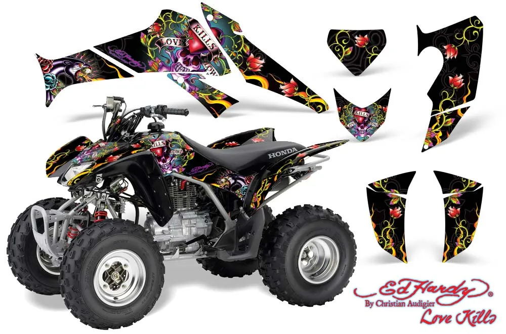 Honda TRX 250EX / 250R / 250X ATV Graphic Kit - 2006-2024 Ed Hardy - Love Kills Red