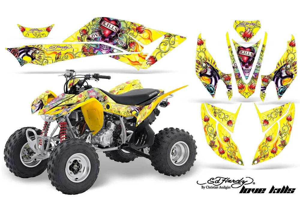 Honda TRX 400 EX ATV Graphic Kit - 2008-2016 Ed Hardy - Love Kills Yellow