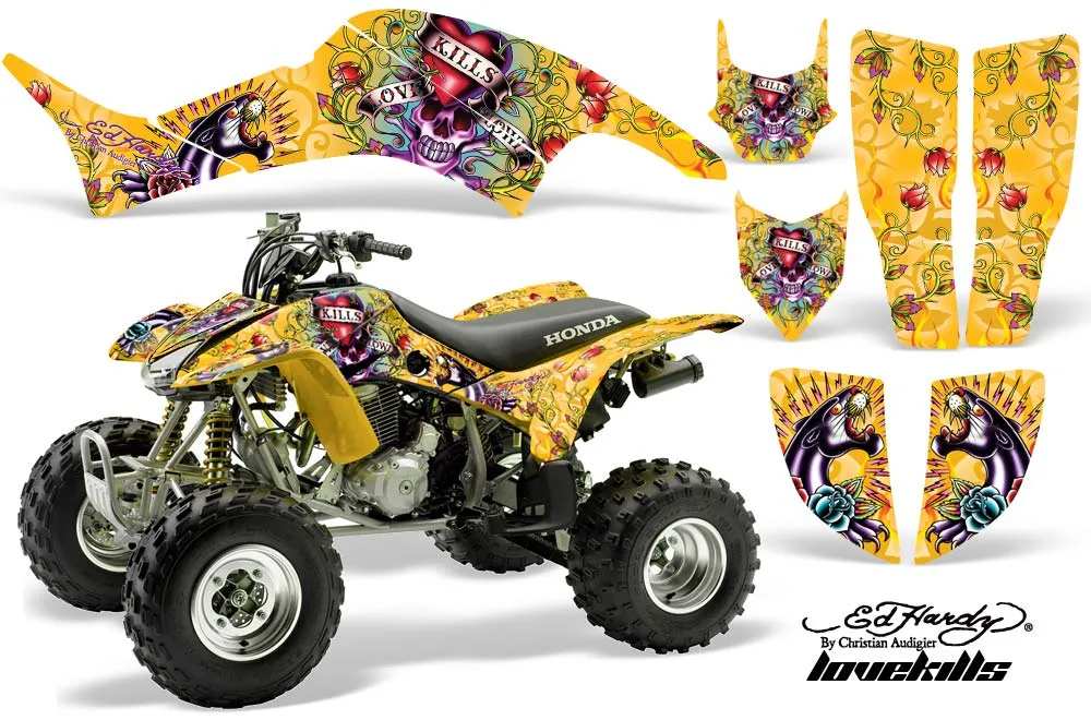 Honda TRX 400EX ATV Graphic Kit - 1999-2007 Ed Hardy - Love Kills Yellow