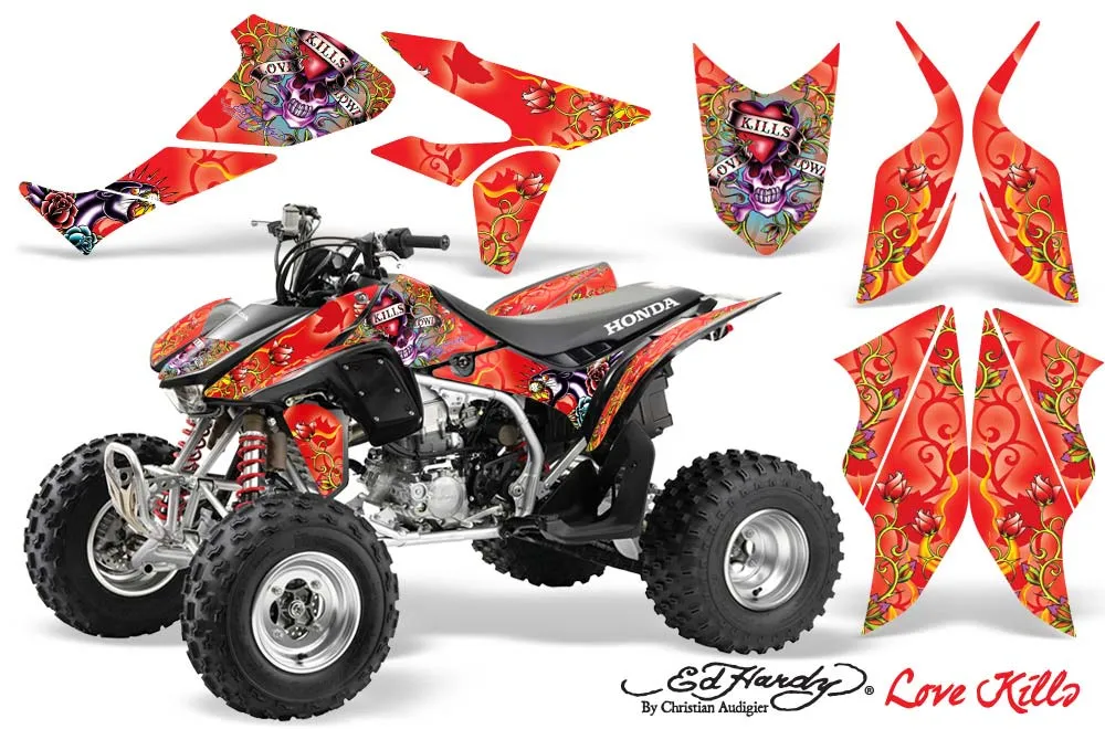 Honda TRX 450R ATV Graphic Kit - 2004-2016 Ed Hardy - Love Kills Red