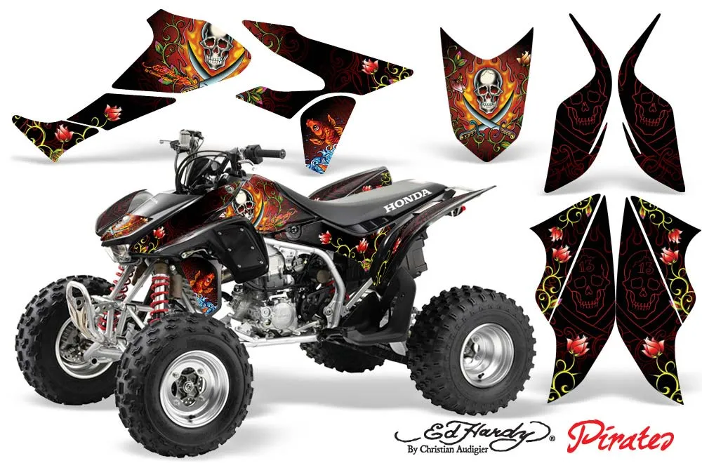 Honda TRX 450R ATV Graphic Kit - 2004-2016 Ed Hardy - Pirates Red