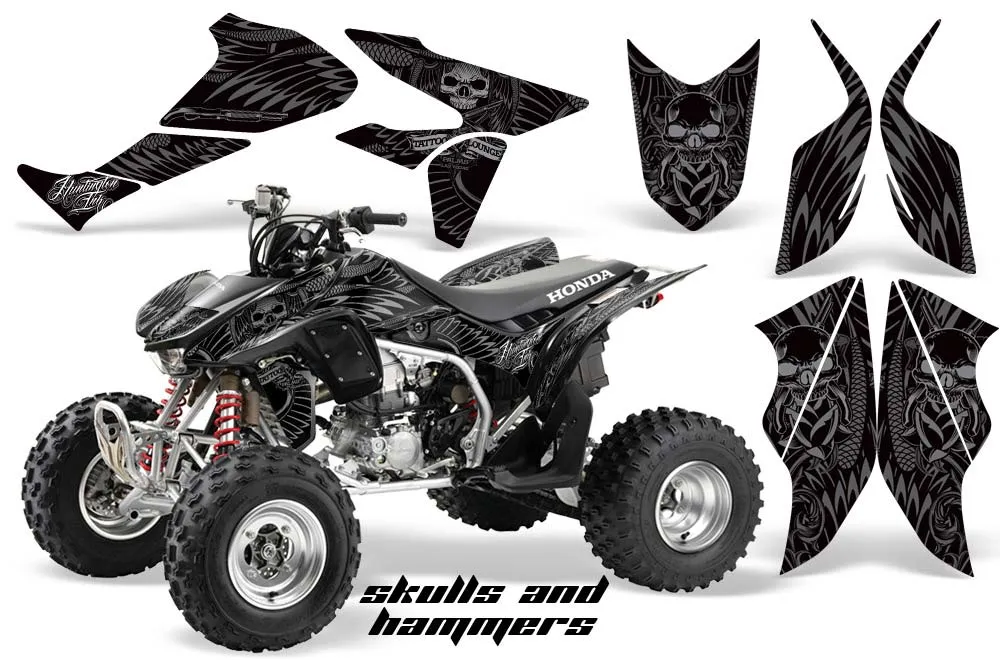 Honda TRX 450R ATV Graphic Kit - 2004-2016 Skulls and Hammers Silver