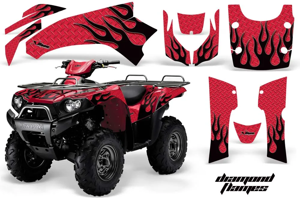 Kawasaki Brute Force 650i 4x4 ATV Graphic Kit - 2004-2012 Diamond Flames Black