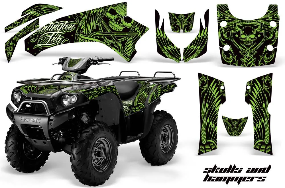 Kawasaki Brute Force 750 / 750i ATV Graphic Kit - 2005-2011 Skulls and Hammers Green