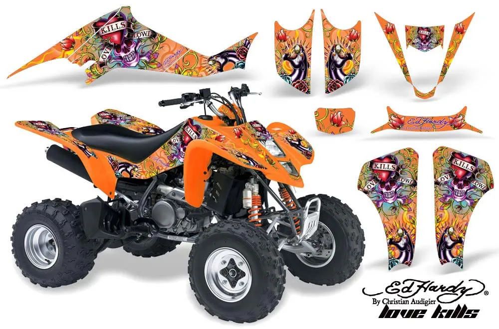 Kawasaki KFX 400 ATV Graphic Kit - 2003-2008 Ed Hardy - Love Kills Orange