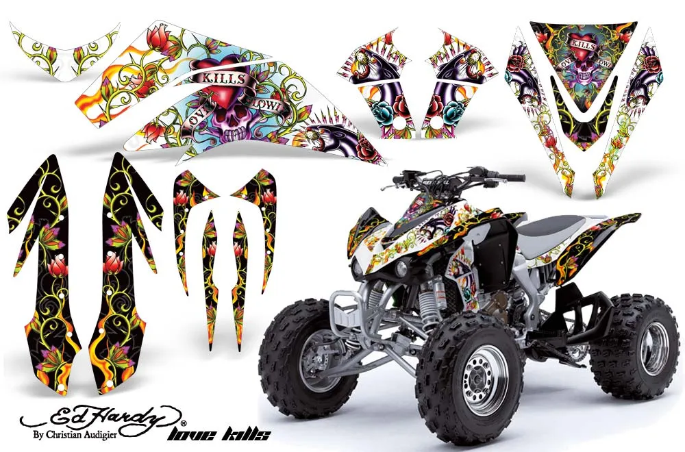 Kawasaki KFX 450 ATV Graphic Kit - 2008-2015 Ed Hardy - Love Kills White