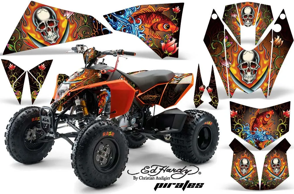 KTM 450 / 505 / 525 ATV Graphic Kit - 2008-2010 Ed Hardy - Pirates Orange