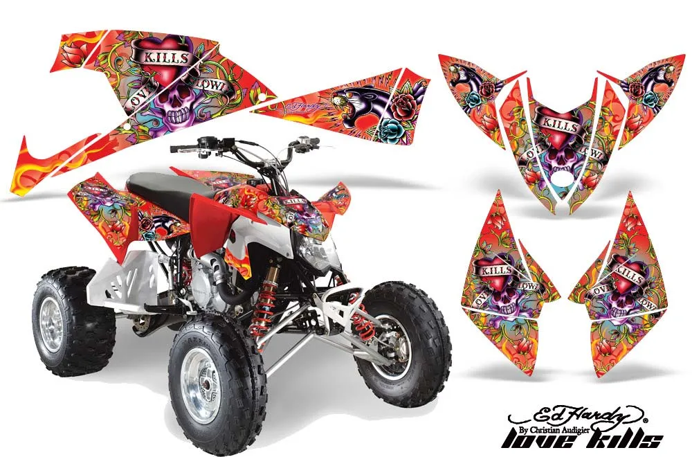 Polaris Outlaw 450 / 500 / 525 ATV Graphic Kit - 2009-2012 Ed Hardy - Love Kills Red