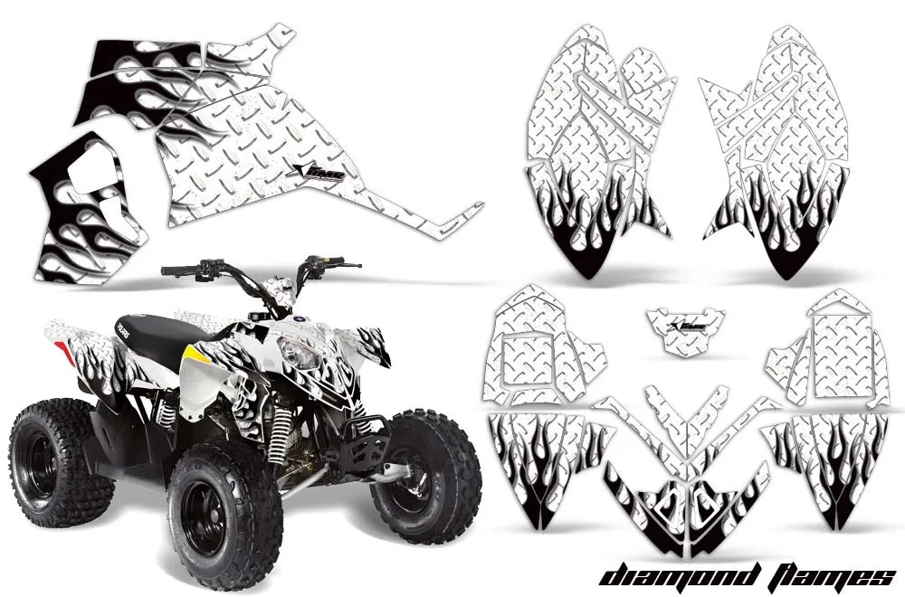 Polaris Outlaw 90 / 110 ATV Graphic Kit - 2002-2025 Diamond Flames White