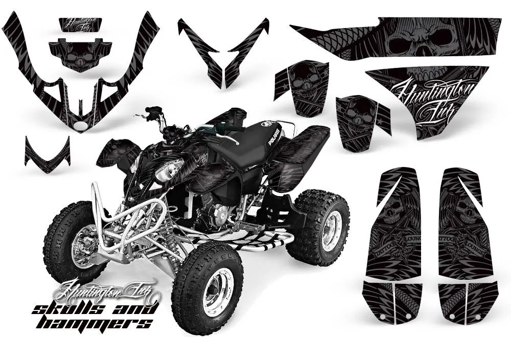 Polaris Predator 500 ATV Graphic Kit - 2002-2011 Skulls and Hammers Silver