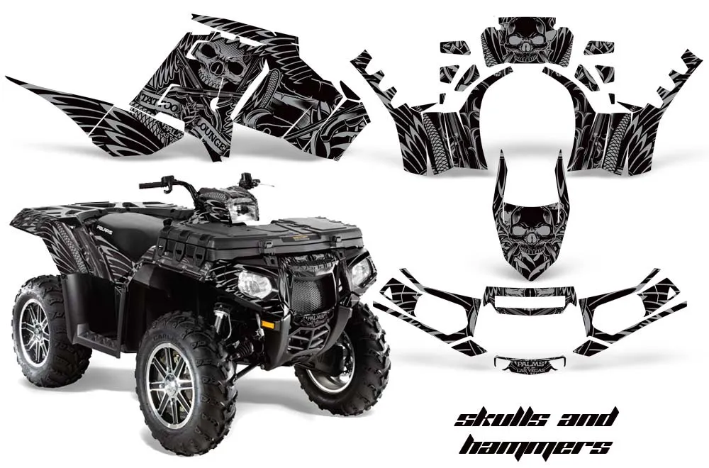 Polaris Sportsman 550 / 850 / 850SP / 1000 ATV Graphic Kit - 2009-2016 Skulls and Hammers Silver