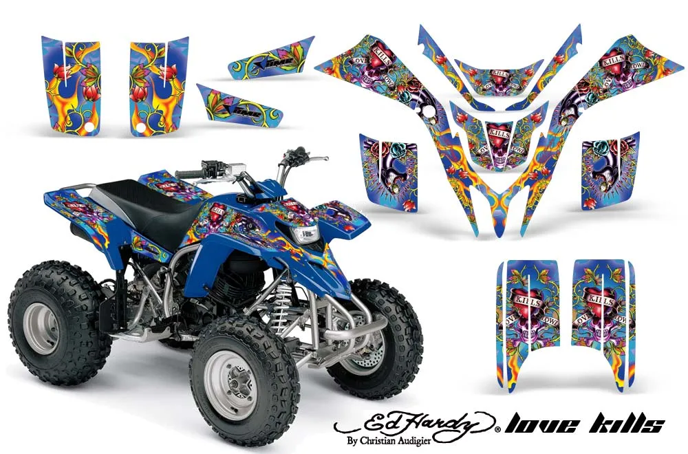 Yamaha Blaster YFS200 ATV Graphic Kit - 1988-2001 Ed Hardy - Love Kills Blue