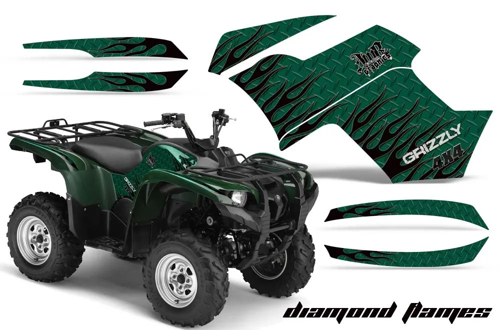 Yamaha Grizzly 700 / 550 ATV Graphic Kit - 2007-2014 Diamond Flames Green