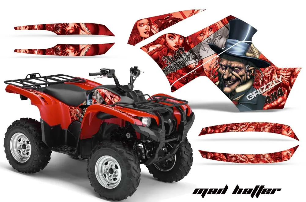 Yamaha Grizzly 700 / 550 ATV Graphic Kit - 2007-2014 Mad Hatter Red