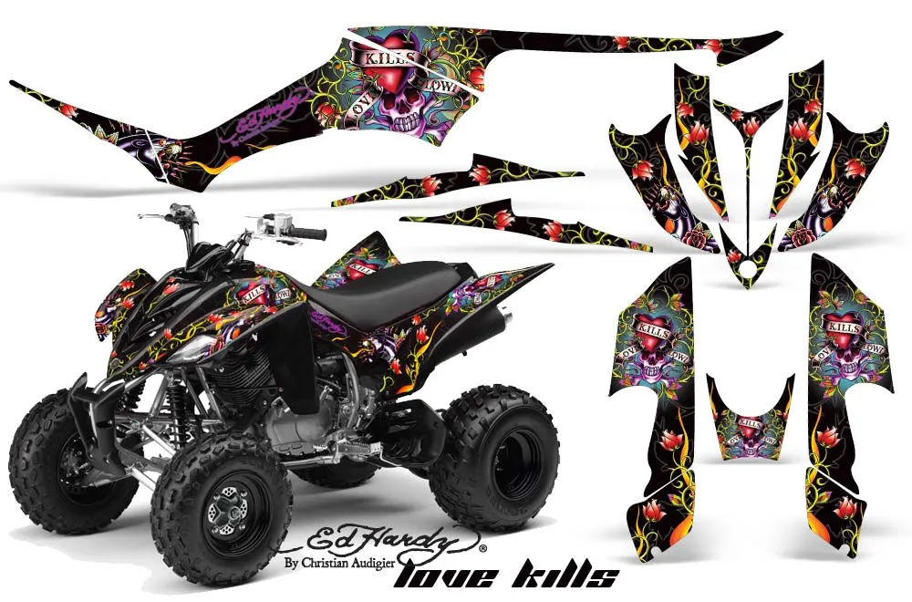 Yamaha Raptor 350 ATV Graphic Kit - 2004-2014 Ed Hardy - Love Kills Black