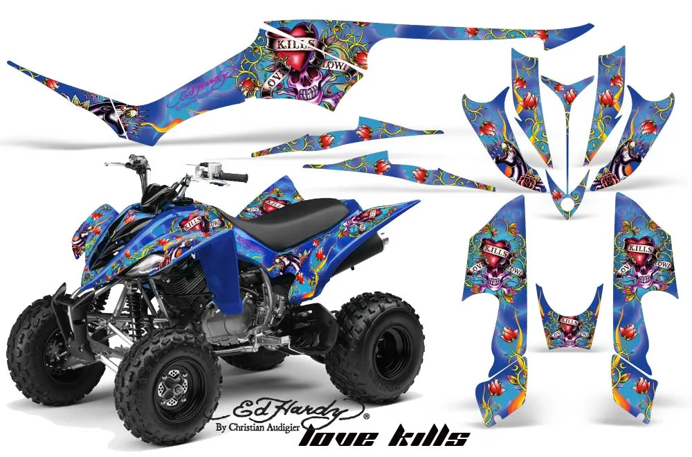 Yamaha Raptor 350 ATV Graphic Kit - 2004-2014 Ed Hardy - Love Kills Blue