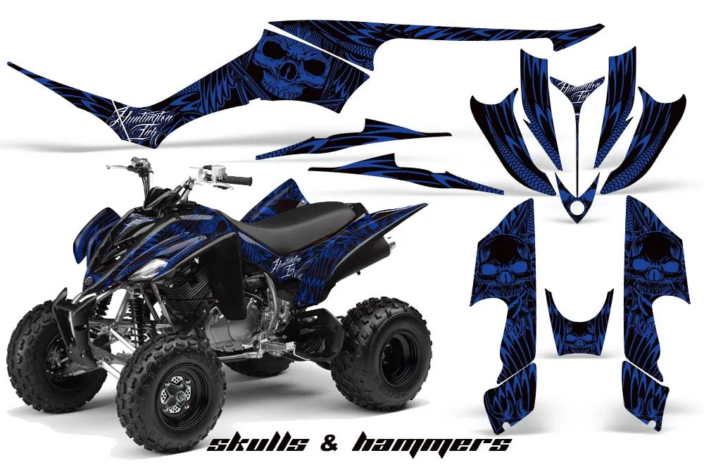 Yamaha Raptor 350 ATV Graphic Kit - 2004-2014 Skulls and Hammers Blue