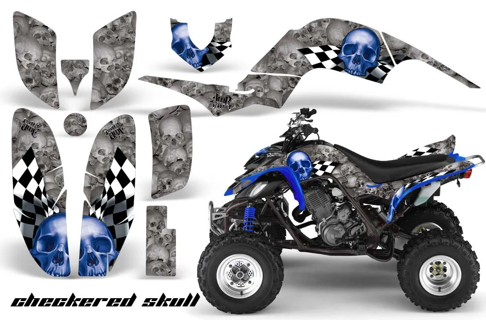 Yamaha Raptor 660 ATV Graphic Kit - 2001-2005 Checkered Skull Blue