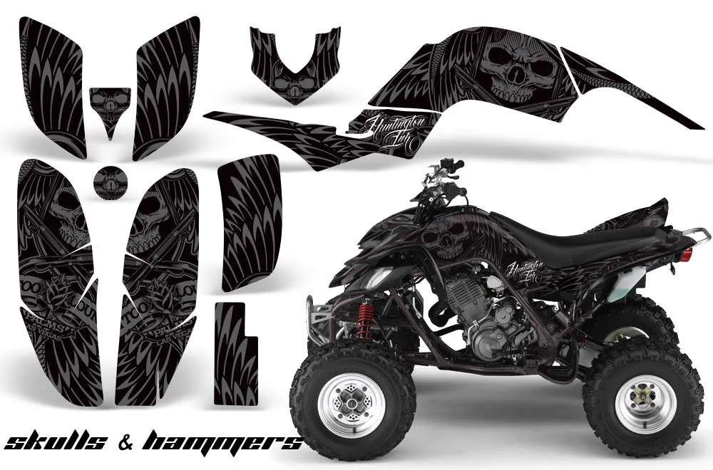 Yamaha Raptor 660 ATV Graphic Kit - 2001-2005 Skulls n Hammers Silver
