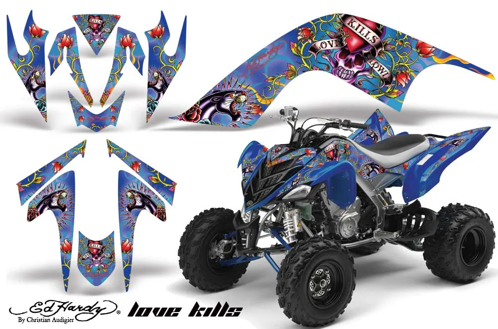 Yamaha Raptor 700 ATV Graphic Kit - 2006-2012 Ed Hardy - Love Kills Blue