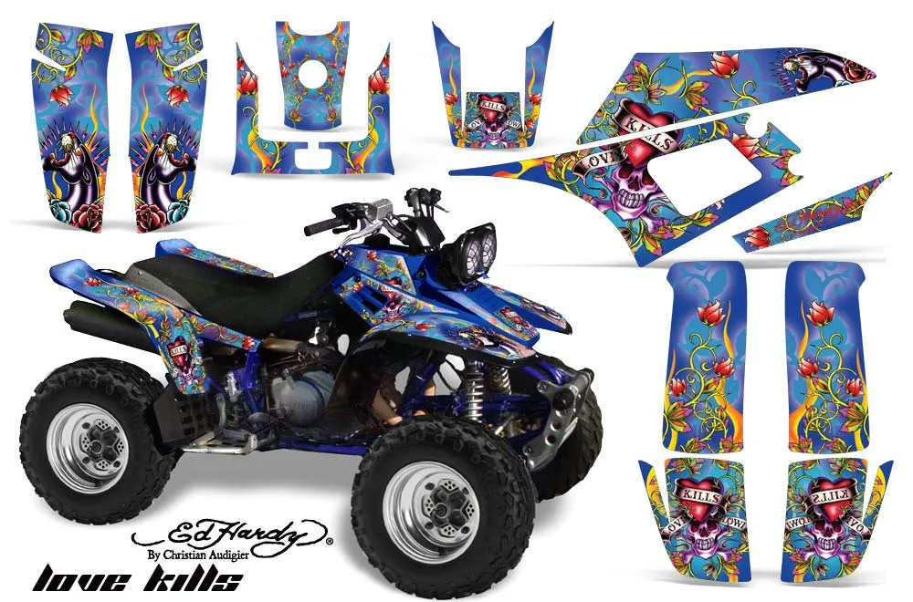 Yamaha Warrior 350 ATV Graphic Kit - All Years Ed Hardy - Love Kills Blue