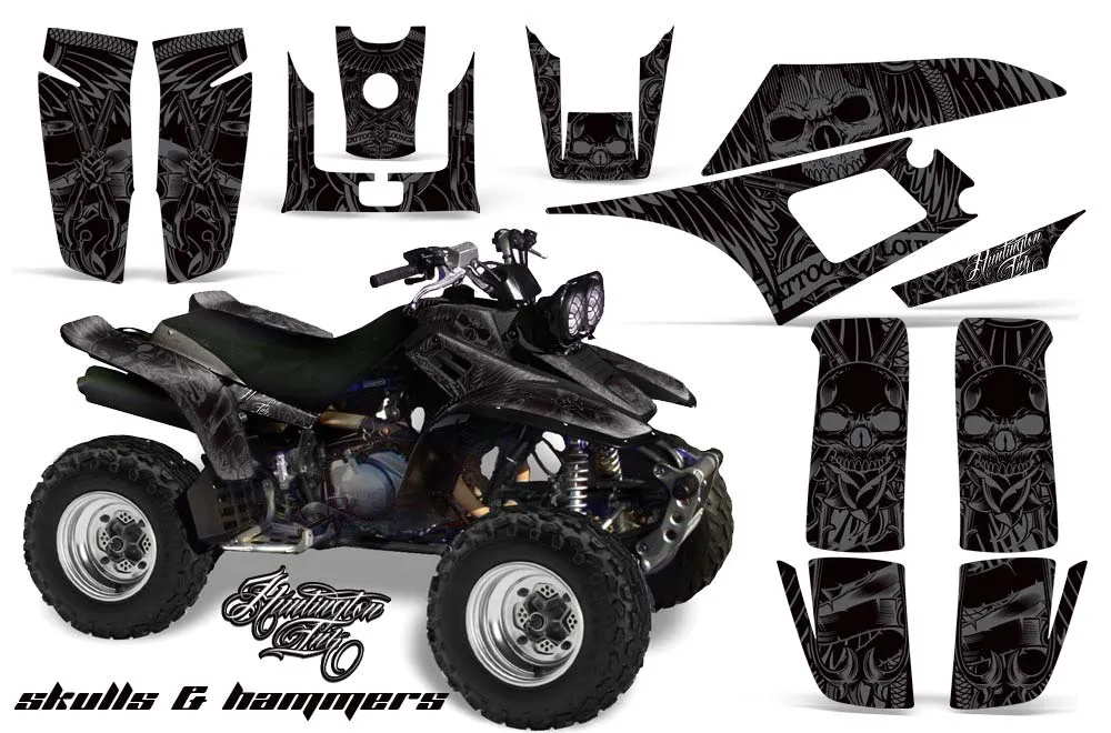 Yamaha Warrior 350 ATV Graphic Kit - All Years Skulls N Hammers Silver