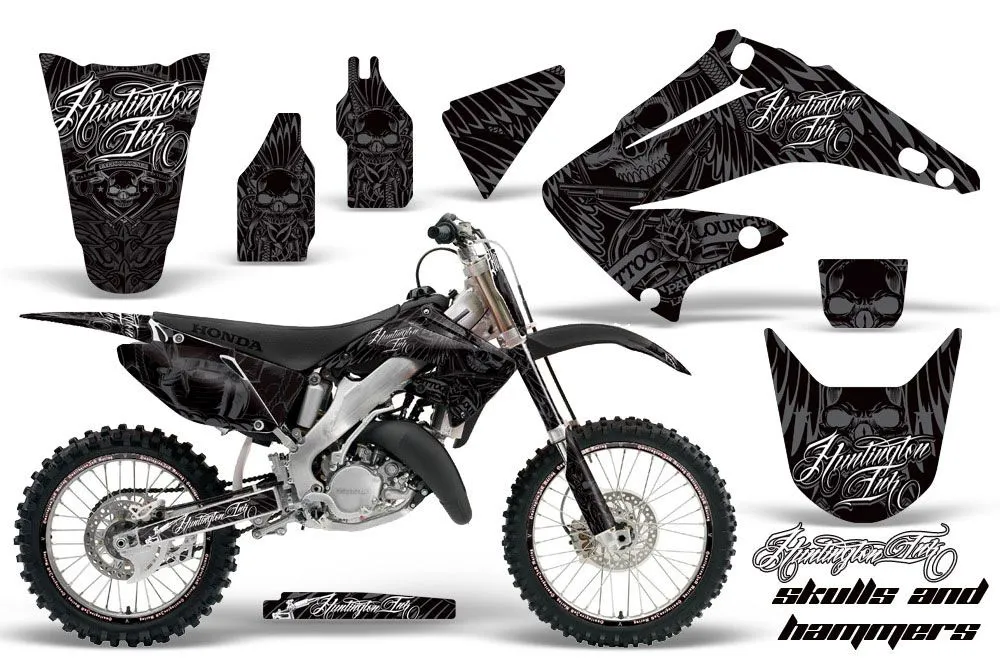 Honda CR250 Dirt Bike Graphic Kit - 1995-2015 Skulls and Hammers Silver