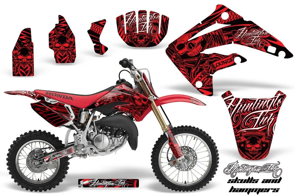 Honda CR85 Dirt Bike Graphic Kit - 2003-2007 Skulls and Hammers Red