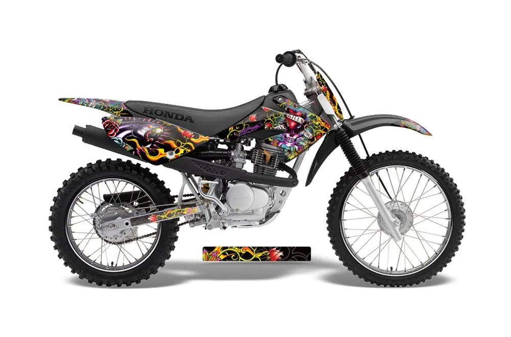 Honda CRF100 Dirt Bike Graphic Kit - 2004-2010 Ed Hardy - Love Kills Black