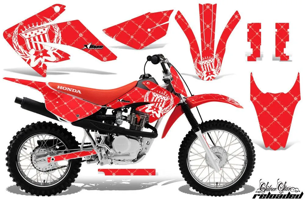 Honda CRF100 Dirt Bike Graphic Kit - 2011-2016 Silver Star - Reloaded Red