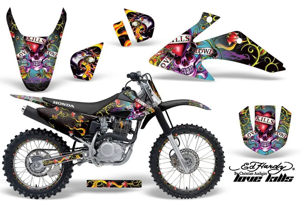 Honda CRF150 F Dirt Bike Graphic Kit - 2008-2014 Ed Hardy - Love Kills Black