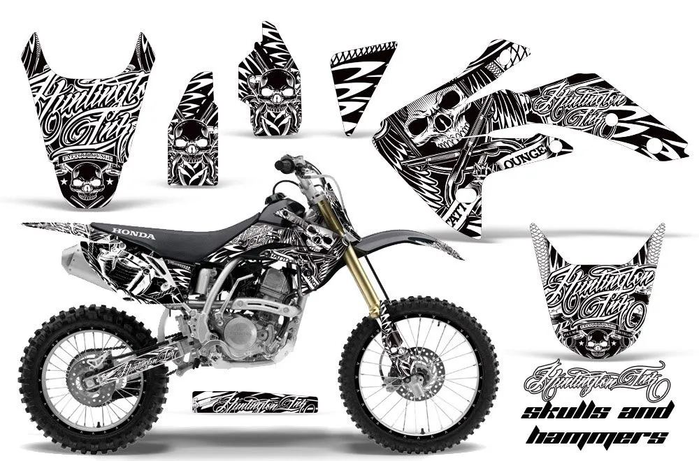 Honda CRF150 R Dirt Bike Graphic Kit - 2007-2016 Skulls and Hammers White
