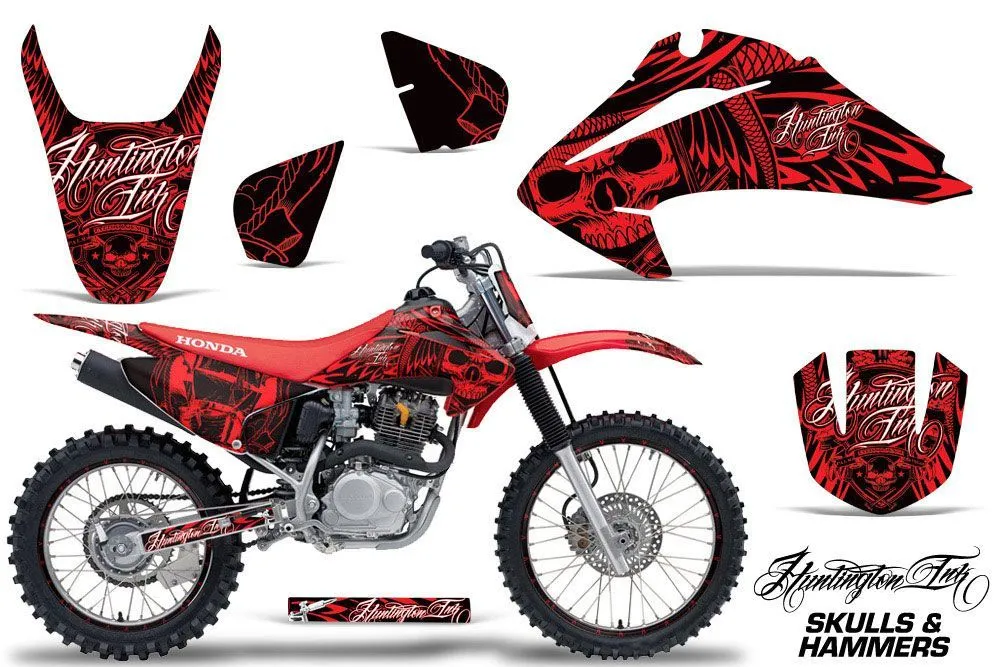 Honda CRF230 F Dirt Bike Graphic Kit - 2003-2007 Skulls and Hammers Red