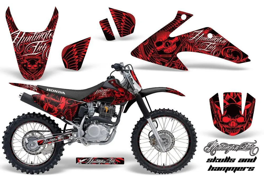 Honda CRF230 F Dirt Bike Graphic Kit - 2008-2014 Skulls and Hammers Red