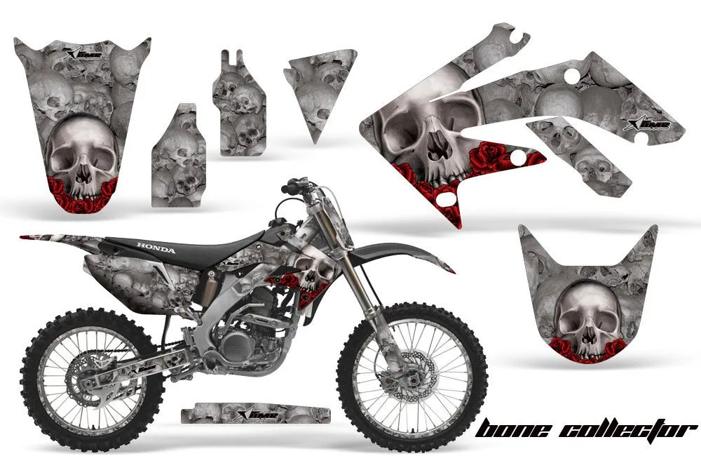 Honda CRF250 R Dirt Bike Graphic Kit - 2004-2013 Bone Collector Silver