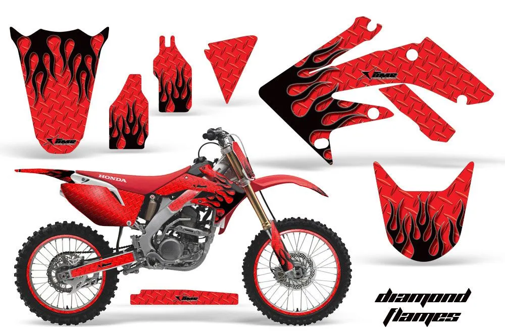 Honda CRF250 R Dirt Bike Graphic Kit - 2004-2013 Diamond Flames Red