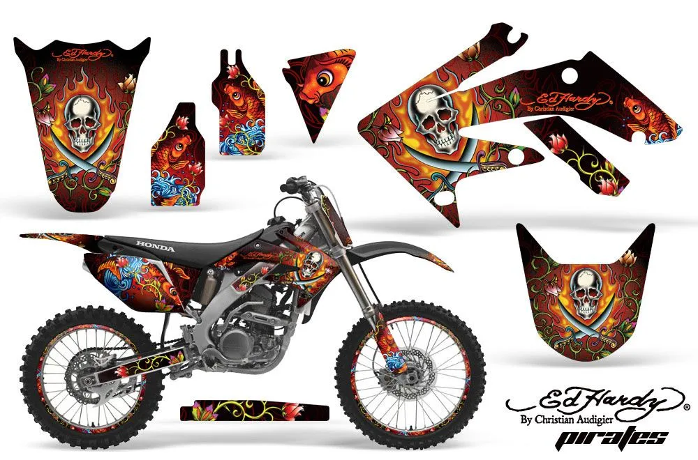 Honda CRF250 R Dirt Bike Graphic Kit - 2004-2013 Ed Hardy - Pirates Red