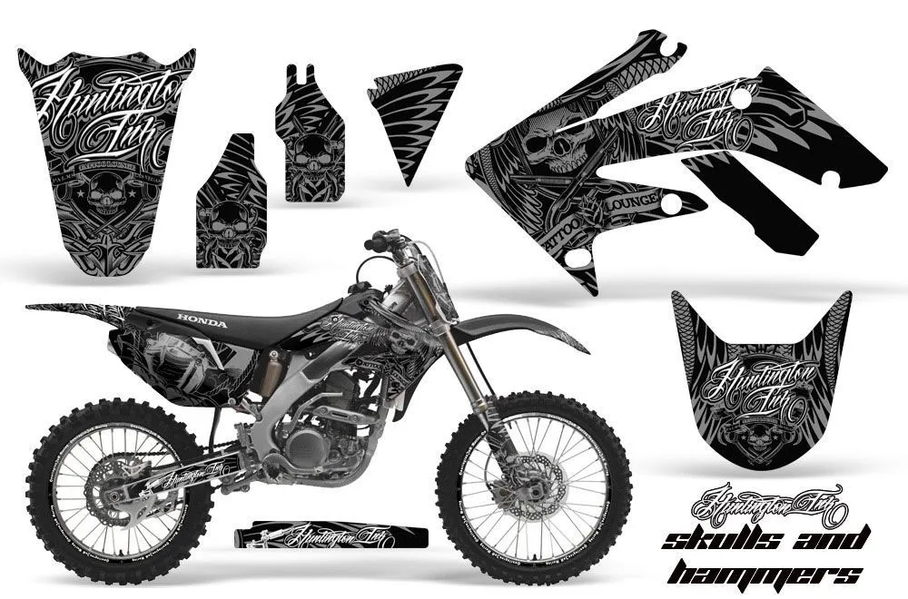 Honda CRF250 R Dirt Bike Graphic Kit - 2004-2013 Skulls and Hammers Silver