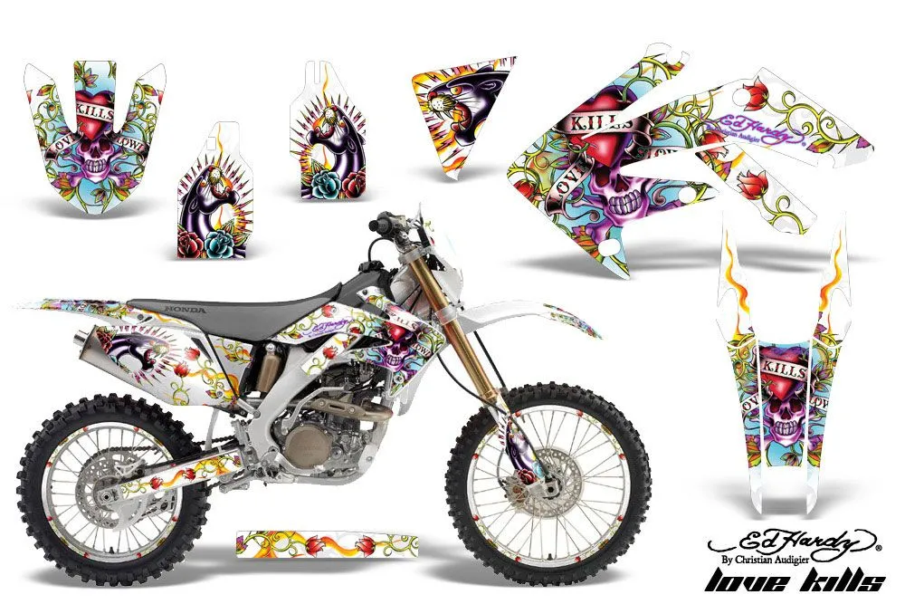 Honda CRF250 X Dirt Bike Graphic Kit - 2004-2017 Ed Hardy - Love Kills Red