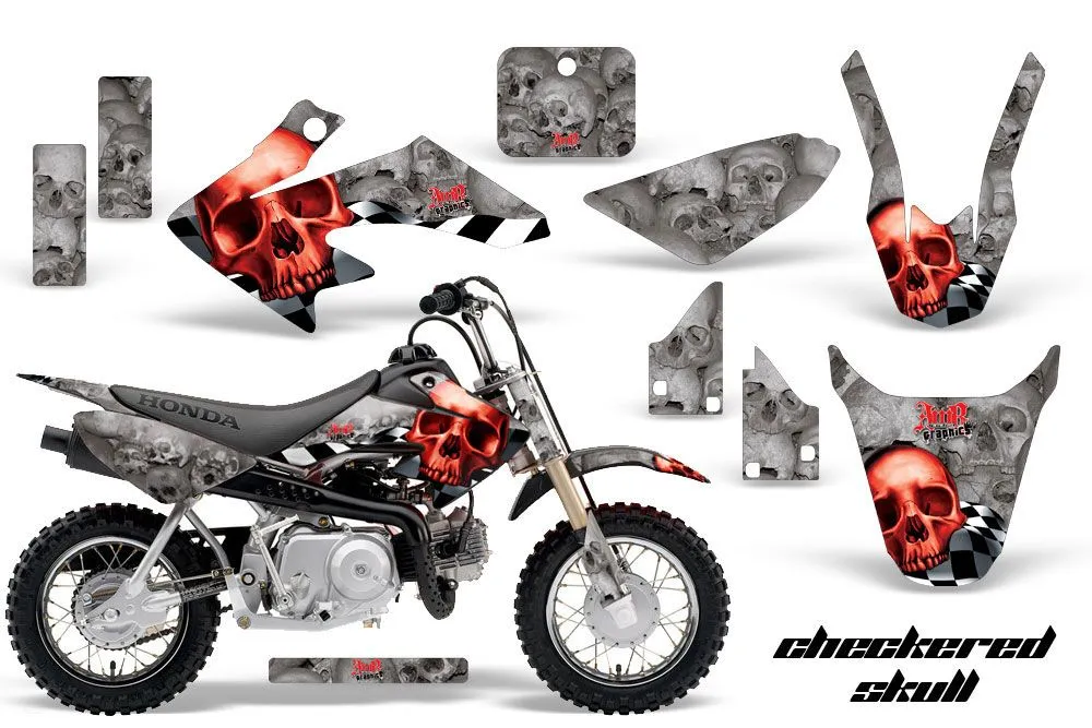 Honda CRF50 Dirt Bike Graphic Kit - 2004-2024 Checkered Skull Red