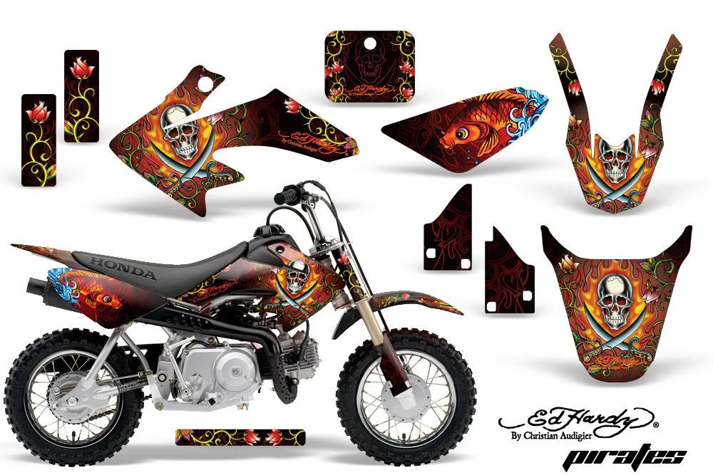 Honda CRF50 Dirt Bike Graphic Kit - 2004-2024 Ed Hardy - Pirates Red