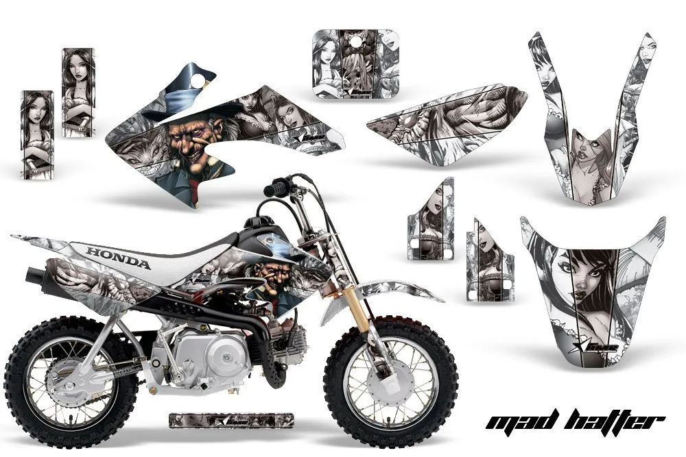Honda CRF50 Dirt Bike Graphic Kit - 2004-2024 Mad Hatter Silver