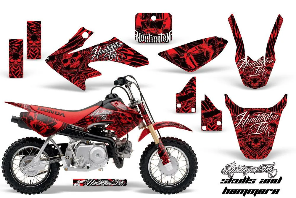 Honda CRF50 Dirt Bike Graphic Kit - 2004-2024 Skulls and Hammers Red