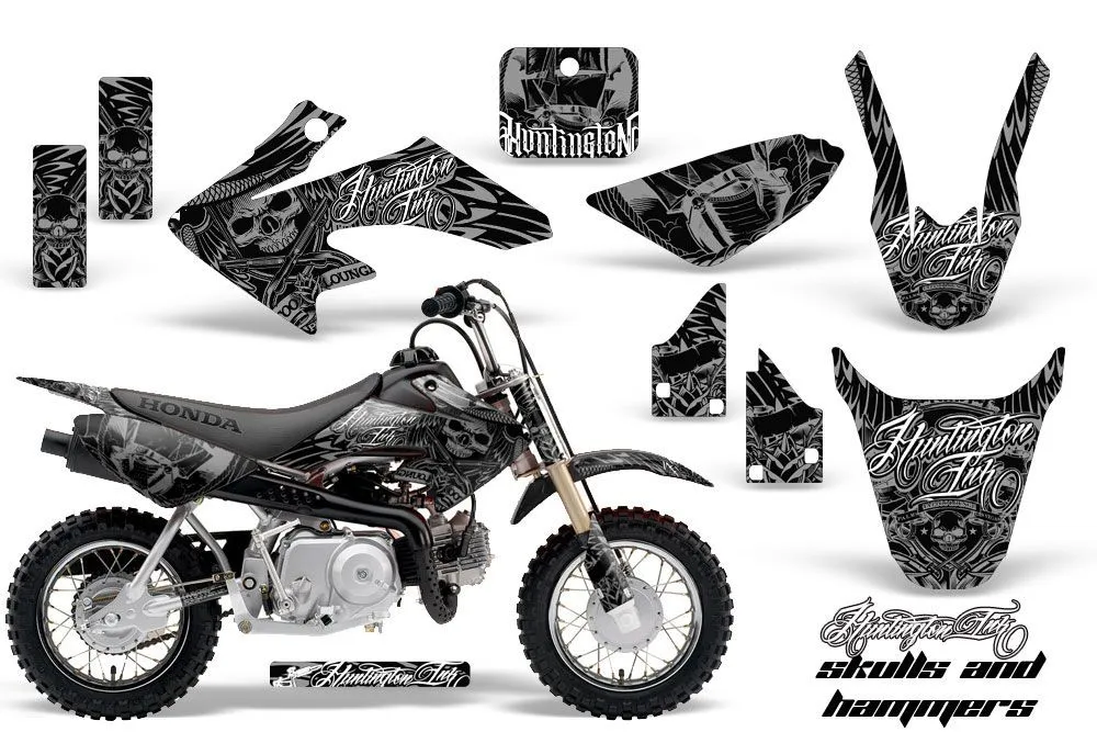 Honda CRF50 Dirt Bike Graphic Kit - 2004-2024 Skulls and Hammers SIlver